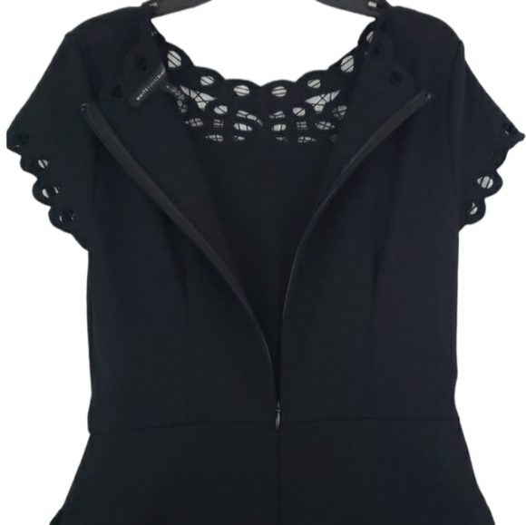 White Hause Black Market~Woman Size 0~Black Fit/Flare Lazer Cut Dress Pockets. - Picture 11 of 11